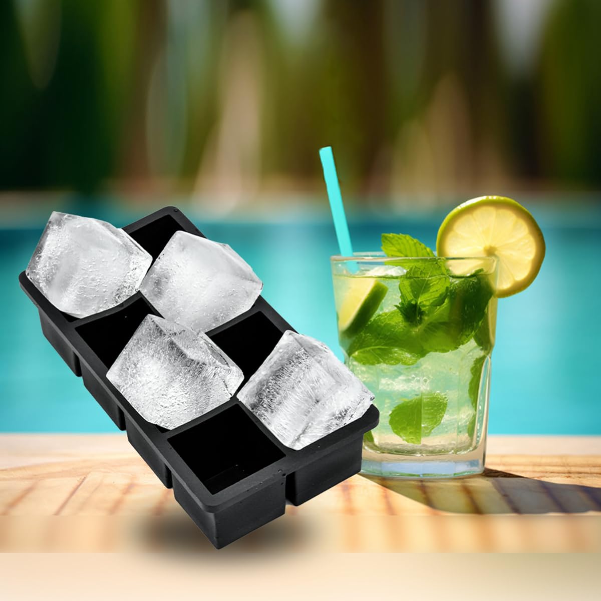 Bandejas grandes para cubitos de hielo, cubos cuadrados de 2 pulgadas, paquete de 2, moldes de silicona para whisky y cócteles
