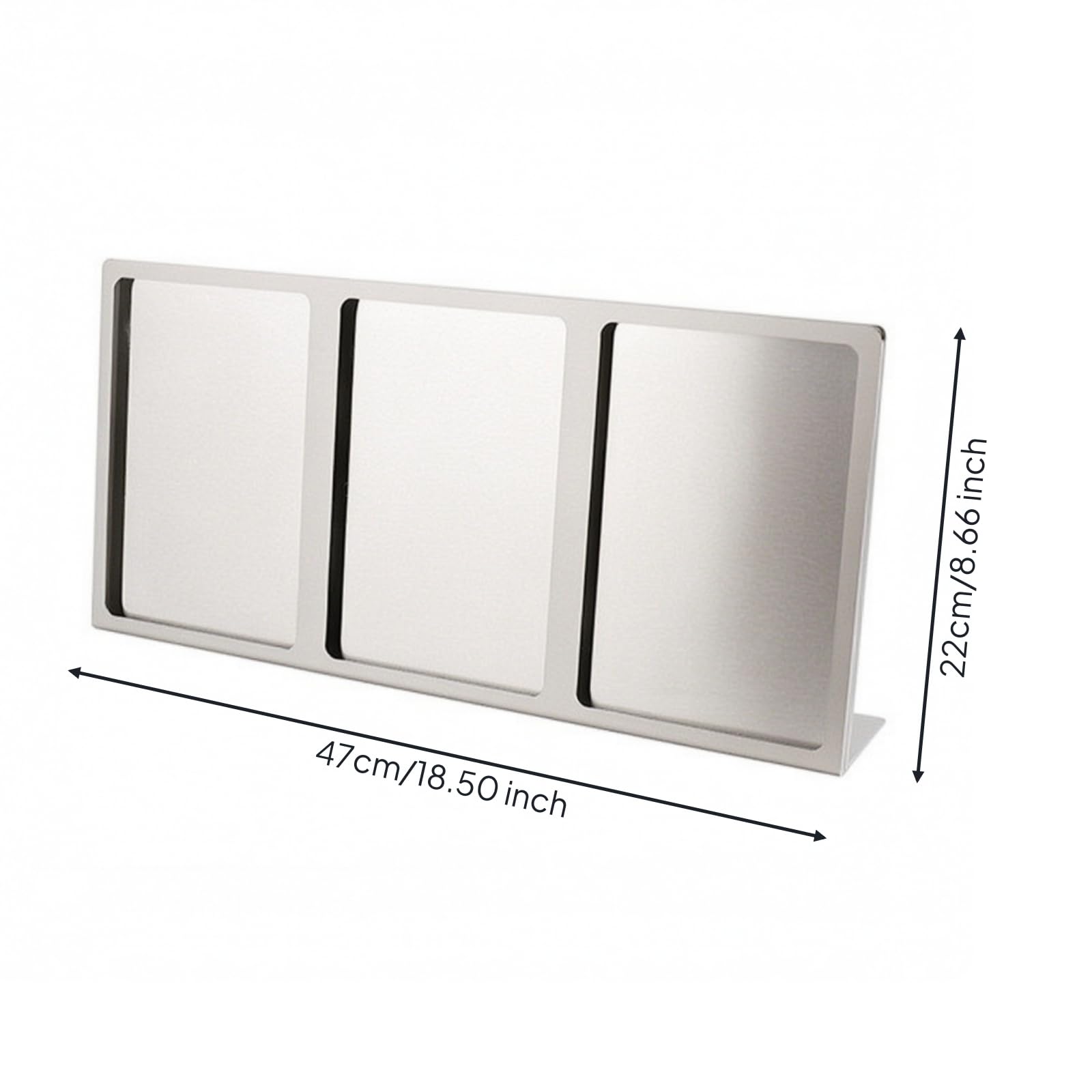 Exhibidor Escritorio con Soporte para Menu Acero Inoxidable con Inclinado Metal para Tarjetas Publicitarias Acuado para Mostrador Recepcion y Restaurante, 3 Ranuras