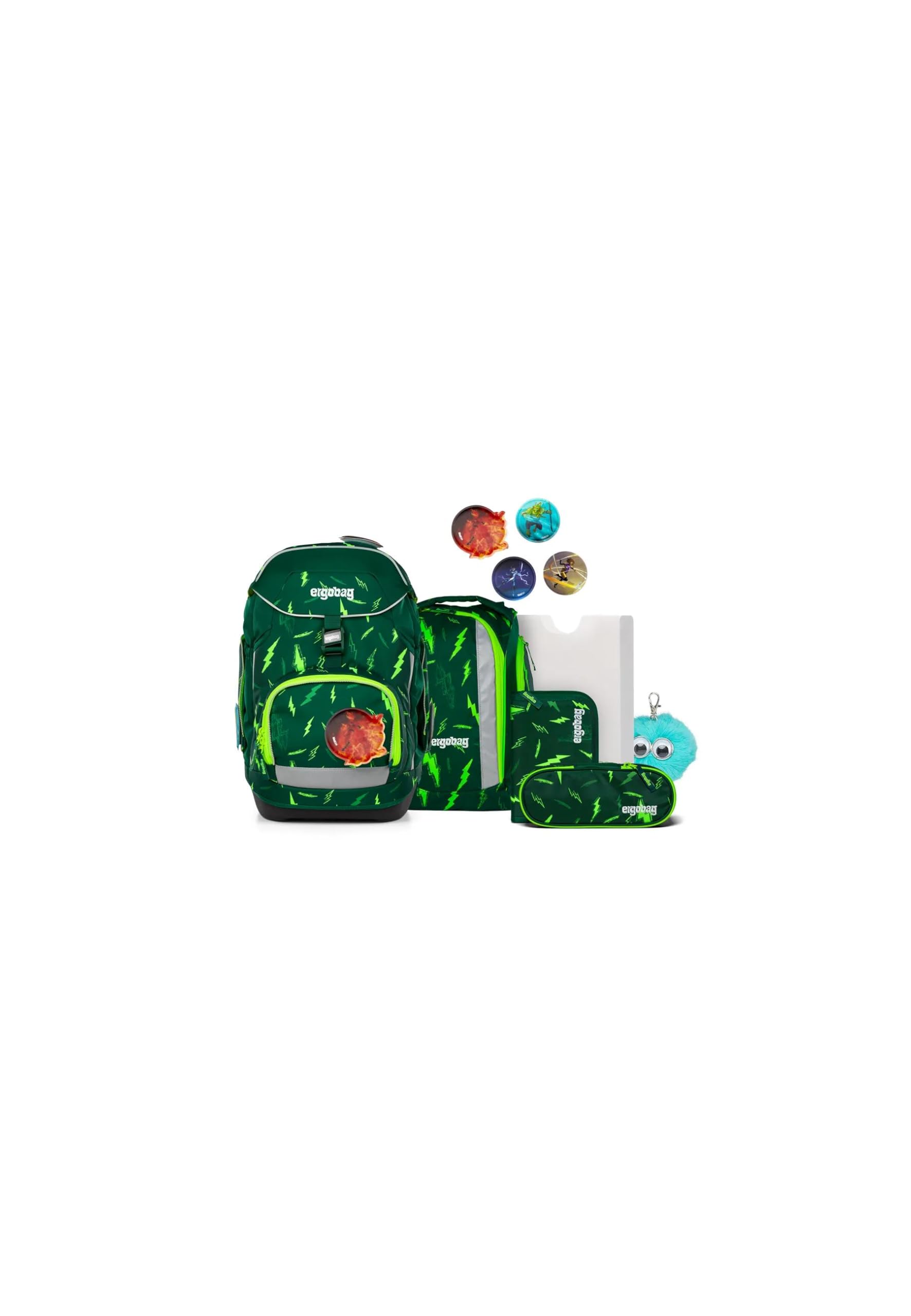 ergobag Schulranzen-Set Pack Set Bundle Bärtastisch - Grün | Ergonomischer Schulrucksack flexibel, 7-teiliges Set für die 1. Klasse Grundschule, für Mädchen und Jungen, AW25/26