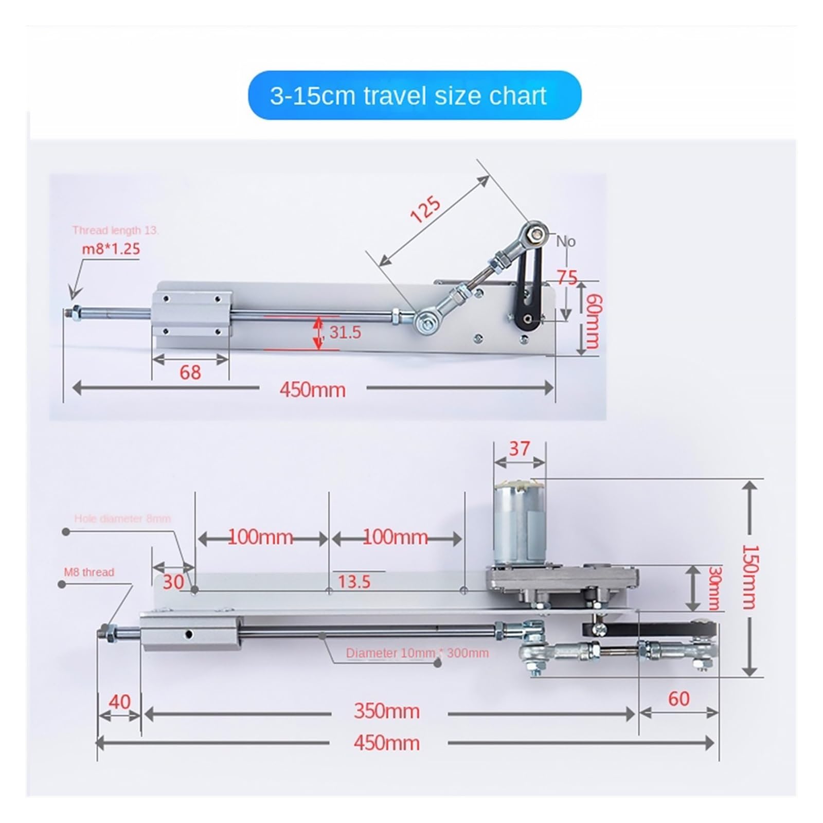 Linearantrieb, Teleskop-Linearantrieb-Kit mit Drehzahlregler, DC 12 V/24 V, DIY-Hubkolben-Linearantrieb, Hub 2–8 cm, 3–15(24V 2-8cm 45RPM)