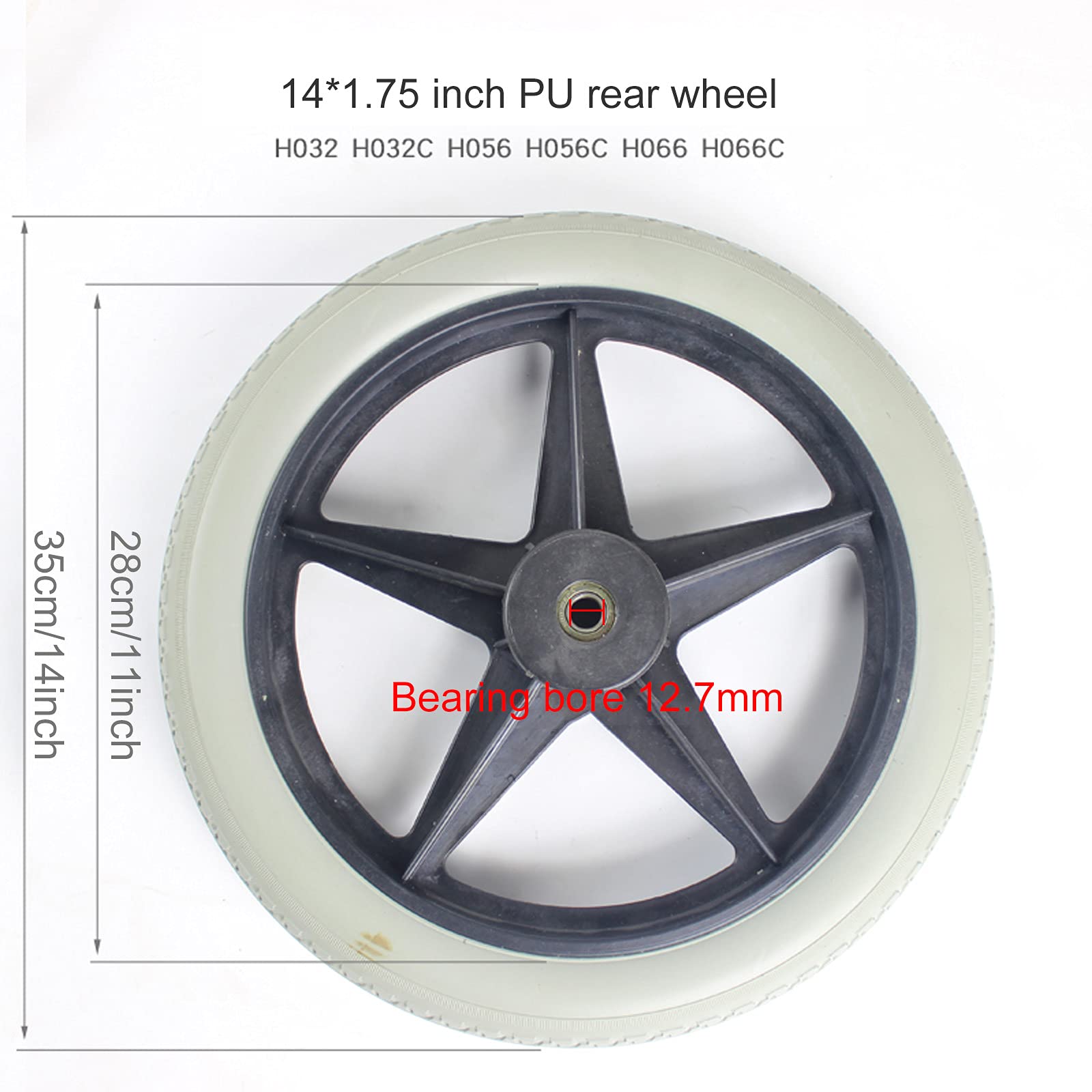 Rueda de Repuesto para Silla de Ruedas, 14 X 1,75 Pulgadas Rueda Trasera Sólida de Repuesto de PU para Ruedas Manuales para Sillas de Ruedas, Gris