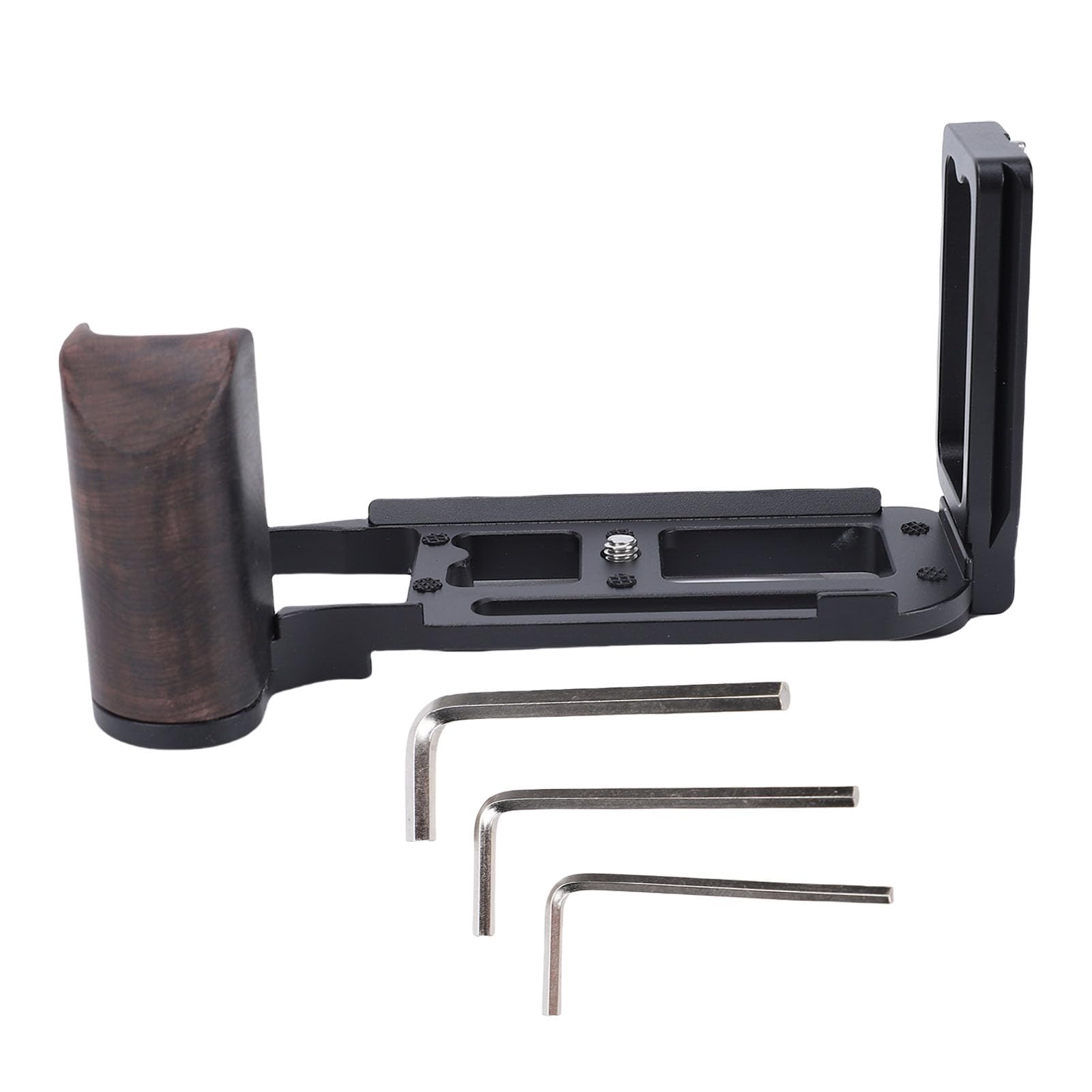 Piastra a L per Impugnatura della Fotocamera, Staffa a L per Impugnatura in Legno a Sgancio Rapido, Piastra di Montaggio per Treppiede con Cuscinetto Antiscivolo, Foro per Vite da 1/4 (BLACK)