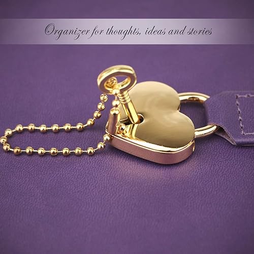 Miniatura 4 de Mazeran Diario de candado, con cierre en forma de corazón, de piel sintética, tapa dura, con borde dorado dorado, diario de viaje, con cierre