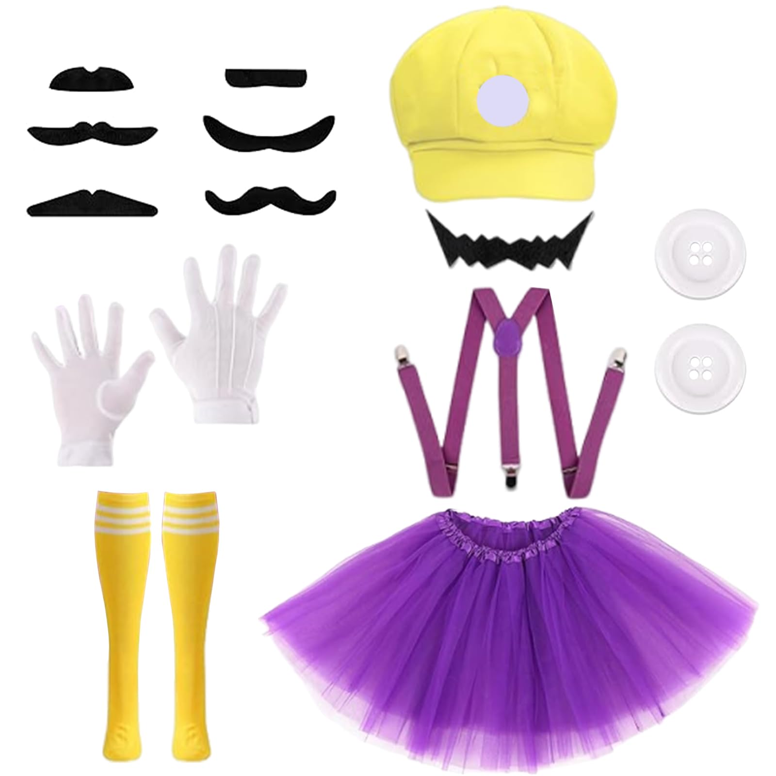 PXDUCN Mario Costume, Halloween Costumes for Kids, 7 Pcs Costume Accessory with Hat, Mustaches, Gloves, Skirt, Suspenders and Socks, for Boy Girl Halloween Cosplay Costume Christmas Decoration