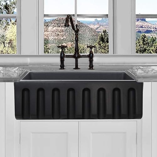 Fregadero reversible de arcilla refractaria de 33 pulgadas, color negro mate