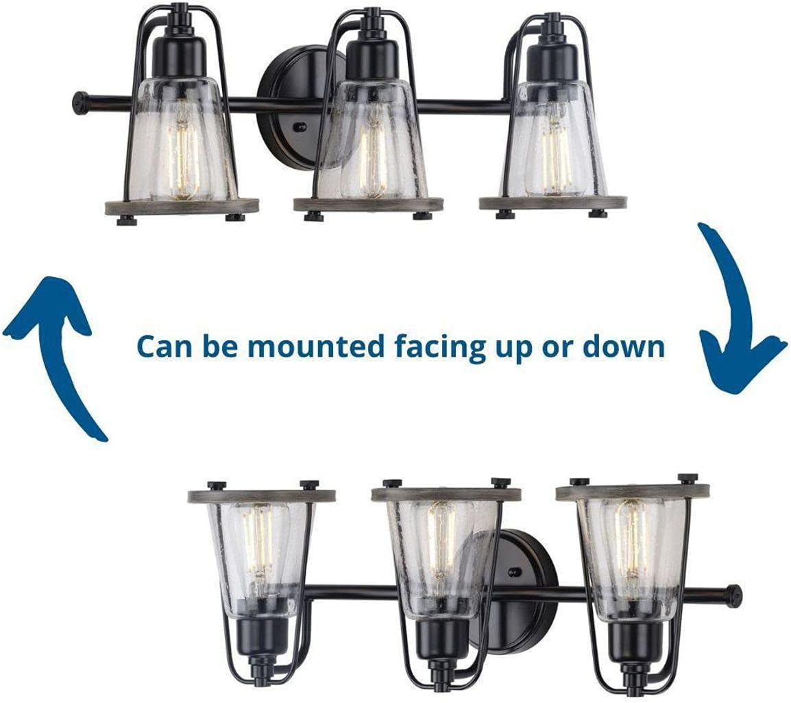 Progress Lighting Conway Collection 3-Light Matte Black Clear Seeded Farmhouse Bath Vanity Light