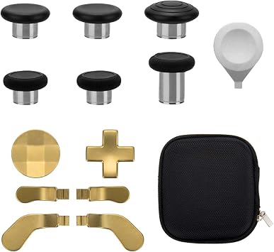 13 in 1 Metal Thumbstick, Xbox One Elite Series 2, Xbox One Elite 2 Controller Parts, Gaming Accessories Replacement Parts, Metal Mod 6 Swap Joystick, 4 Paddle 2D Pads, 1 Adjustment Tool Gold