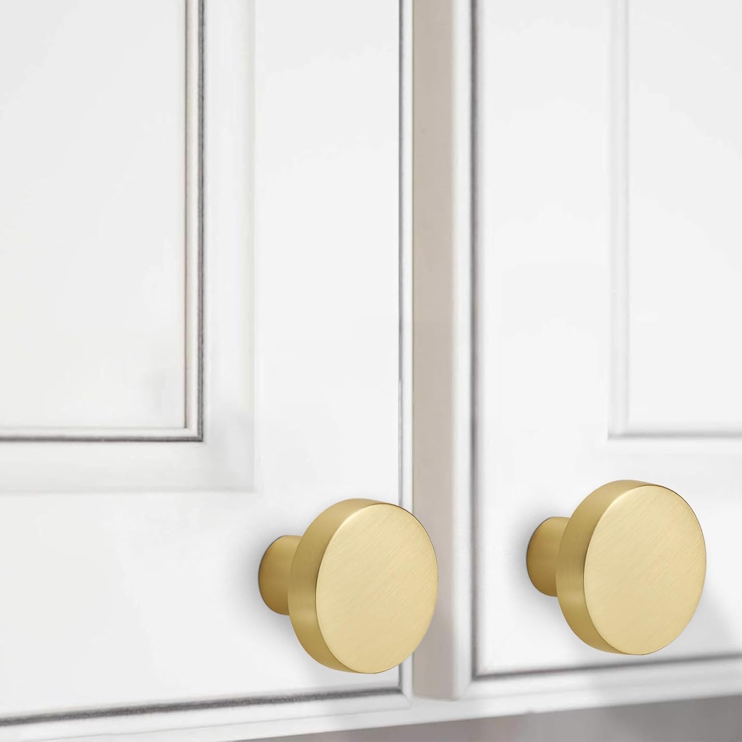 10 Pack Brushed Brass Kitchen Cabinet Knobs - Gold Drawer Handles, Zinc Alloy Hardware for Dresser