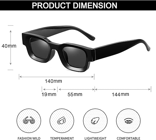 Miniatura 9 de EYLRIM Gafas de sol de marco cuadrado grueso para mujeres y hombres, lentes de sol polarizados rectangulares gruesos con protección UV400