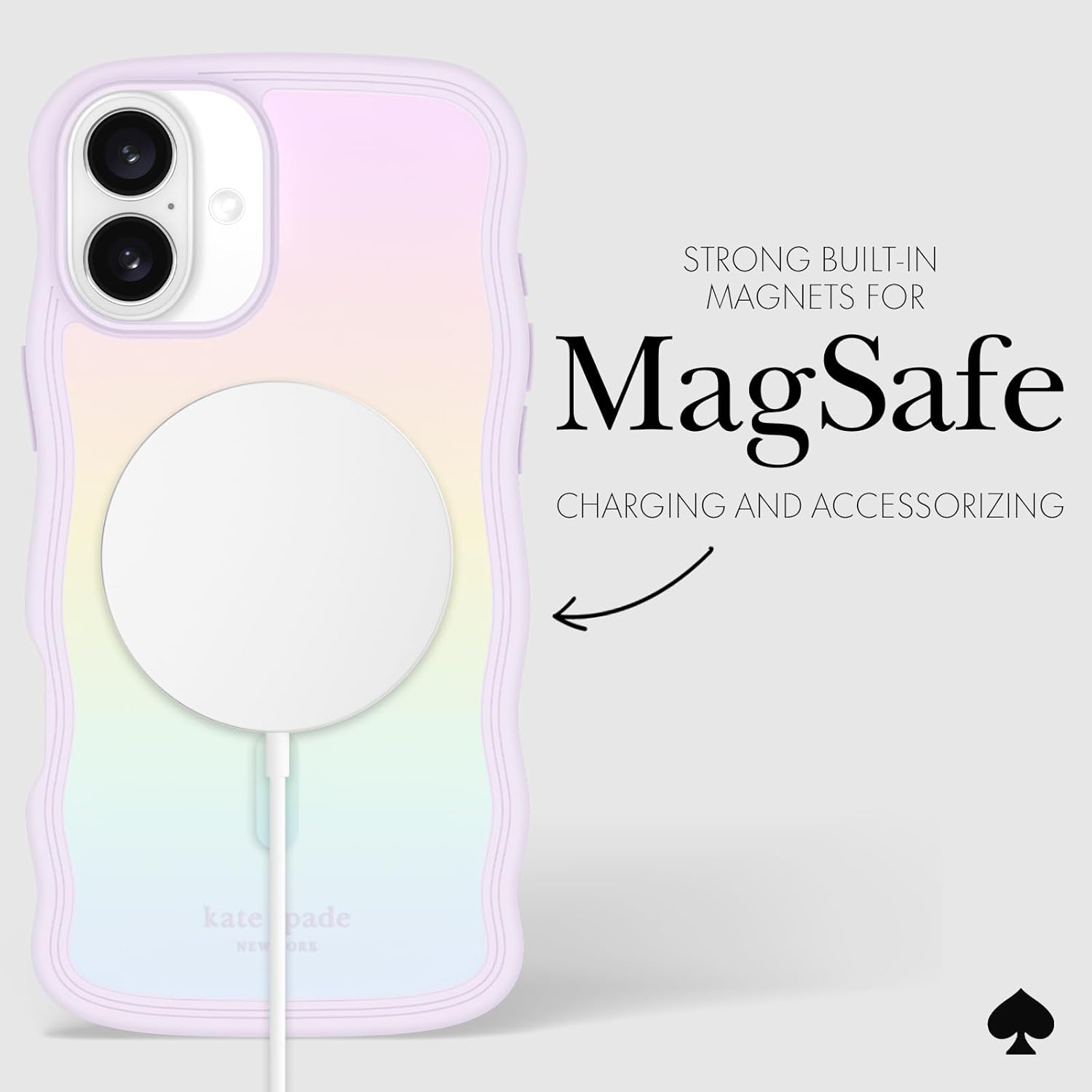 kate spade new york iPhone 16 Plus case - Compatible with MagSafe -Designer Phone Case - Wavy Opal Iridescent