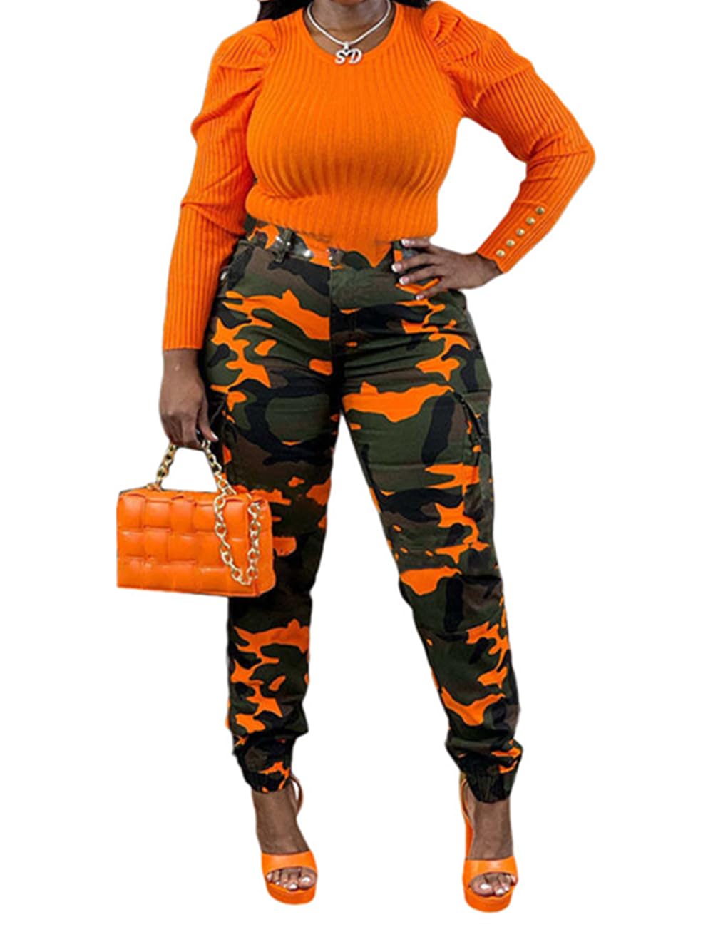 Womens Camo Pants with Pockets Army Green Cargo Pants for Women Slim Fit Camoflage Cargo Joggers Camo Print