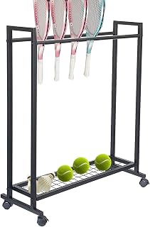 Jueraori Tennis Racket Storage Rack, Large Capacity Steel Badminton Racket Organizer, Tennis Racquet Holder Rack with Wheels, for School Gym Training