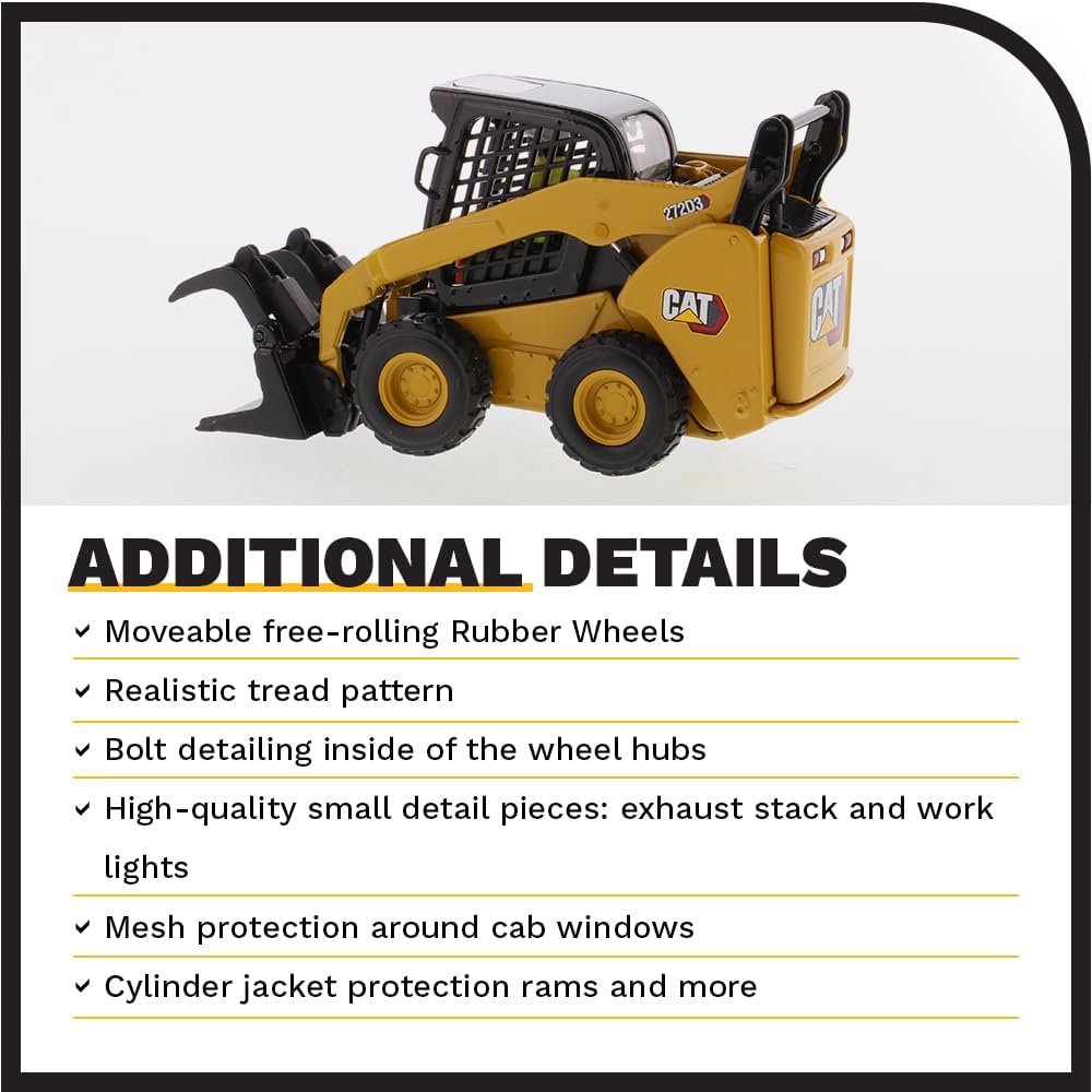 Diecast Masters 1:32 Caterpillar 259D3 Compact Track Loader with Attachment Accessories | High Line Series Cat Trucks & Construction Equipment | 1:32 Scale Model Diecast Collectible | DM Model 85678