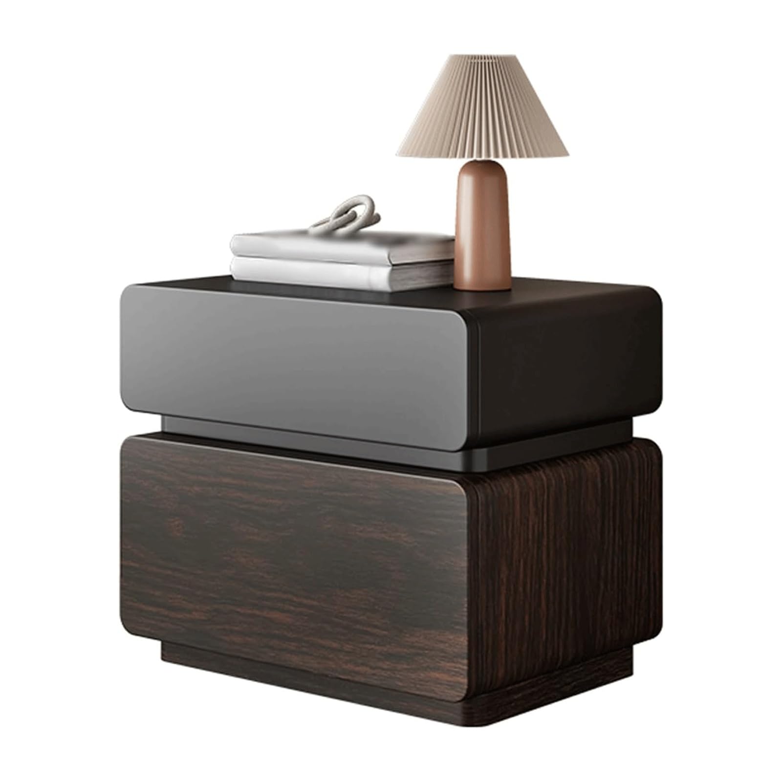 SXZenSpace Nightstand Wood Bedside Tables Simple End with 2 Drawers Cabinet Unique Spacious Space Side Table 40/50cm(Black+Brown,40 * 40 48cm)