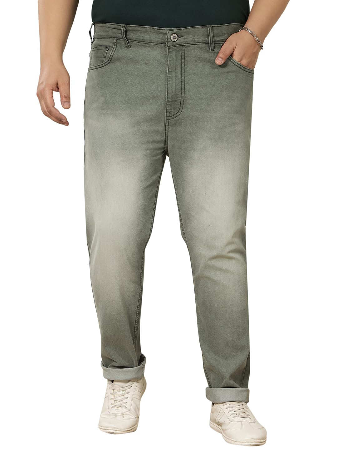john pride Plus Size Men Regular Fit Mid-Rise Stretchable Elasticated Waist Olive Jeans (EJPJ25166_Olive)-picture-15