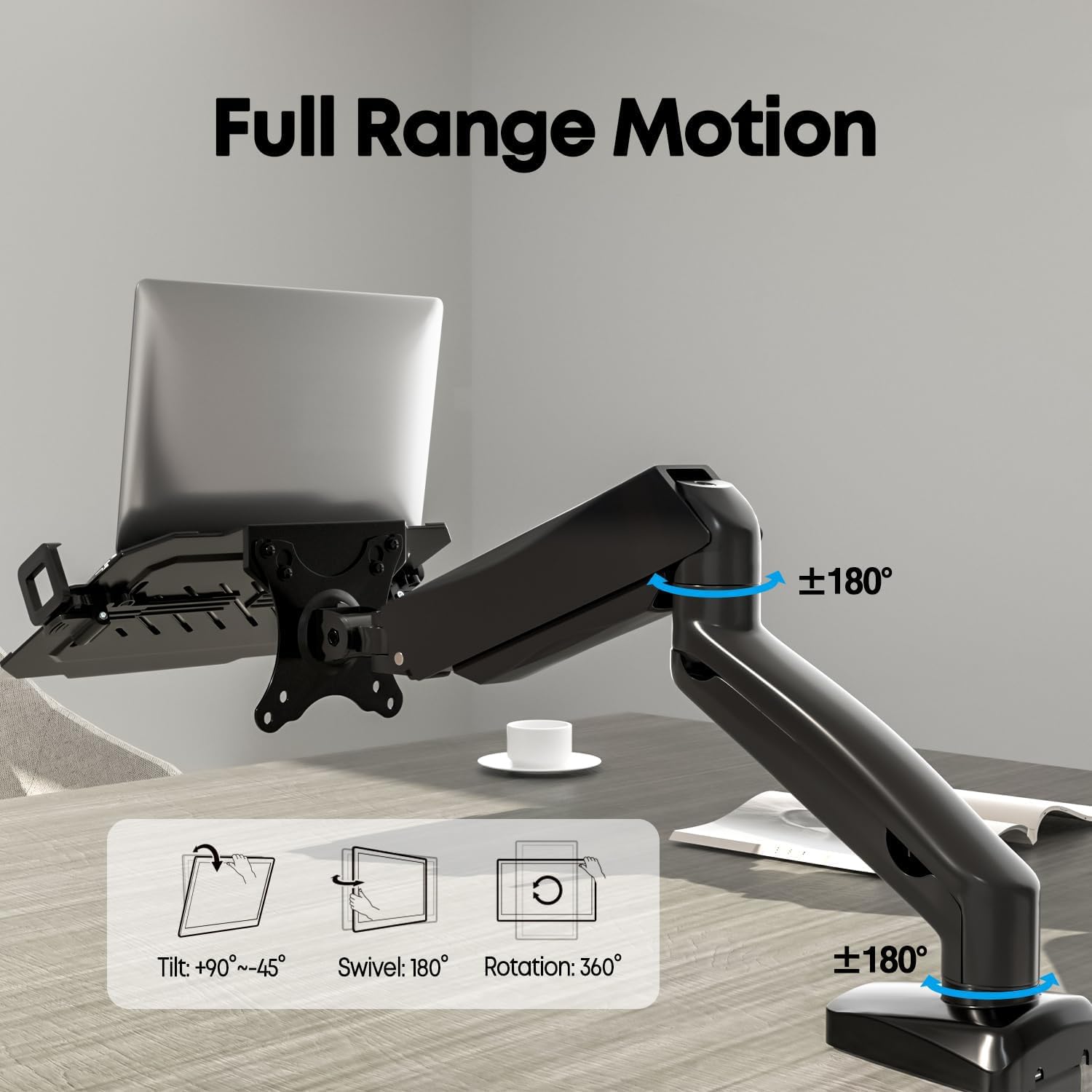 PUTORSEN Monitor Arm mit Laptopablage für 17 bis 32 Zoll LCD LED Bildschirm & bis zu 17 Zoll Notebook, Vollständig Verstellbarer Monitor Laptop Halterung Schreibtisch, 2 Befestigungsmöglichkeiten