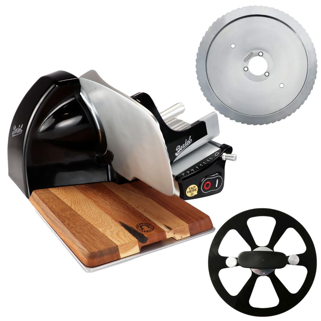 Berkel Home Line 200 Plus nero – Affettatrice professionale con kit di montaggio, coltello dentato per pane e tagliere fatto a mano, preciso, silenzioso, sicuro, compatto