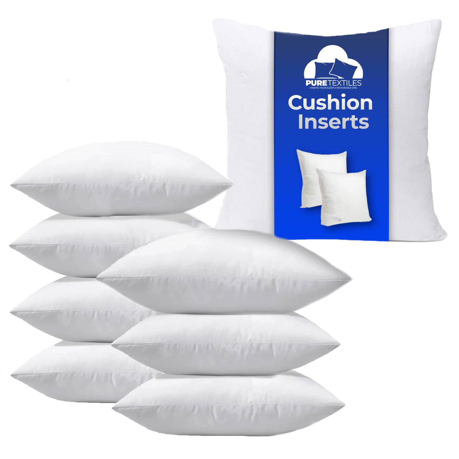 PURE TEXTILES 60cm x 60cm Cushion Insert – Pack of 8 Cushion Inserts 24 X 24 inch – Cushion Inserts Decorative Square Cushion Pads Stuffer for Sofa Couch Cushions – Hollow fiber Cushion Filler