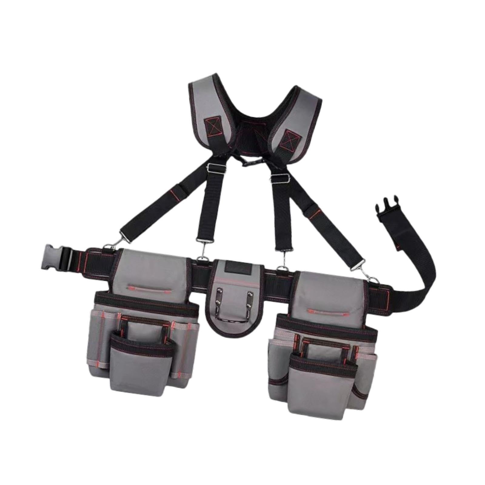 Ceinture Porte-outils avec Bretelles et Multiples Poches. Coffret Cadeau pour Papa. Sacoche Porte-outils Professionnelle à Porter à La Taille, Gris