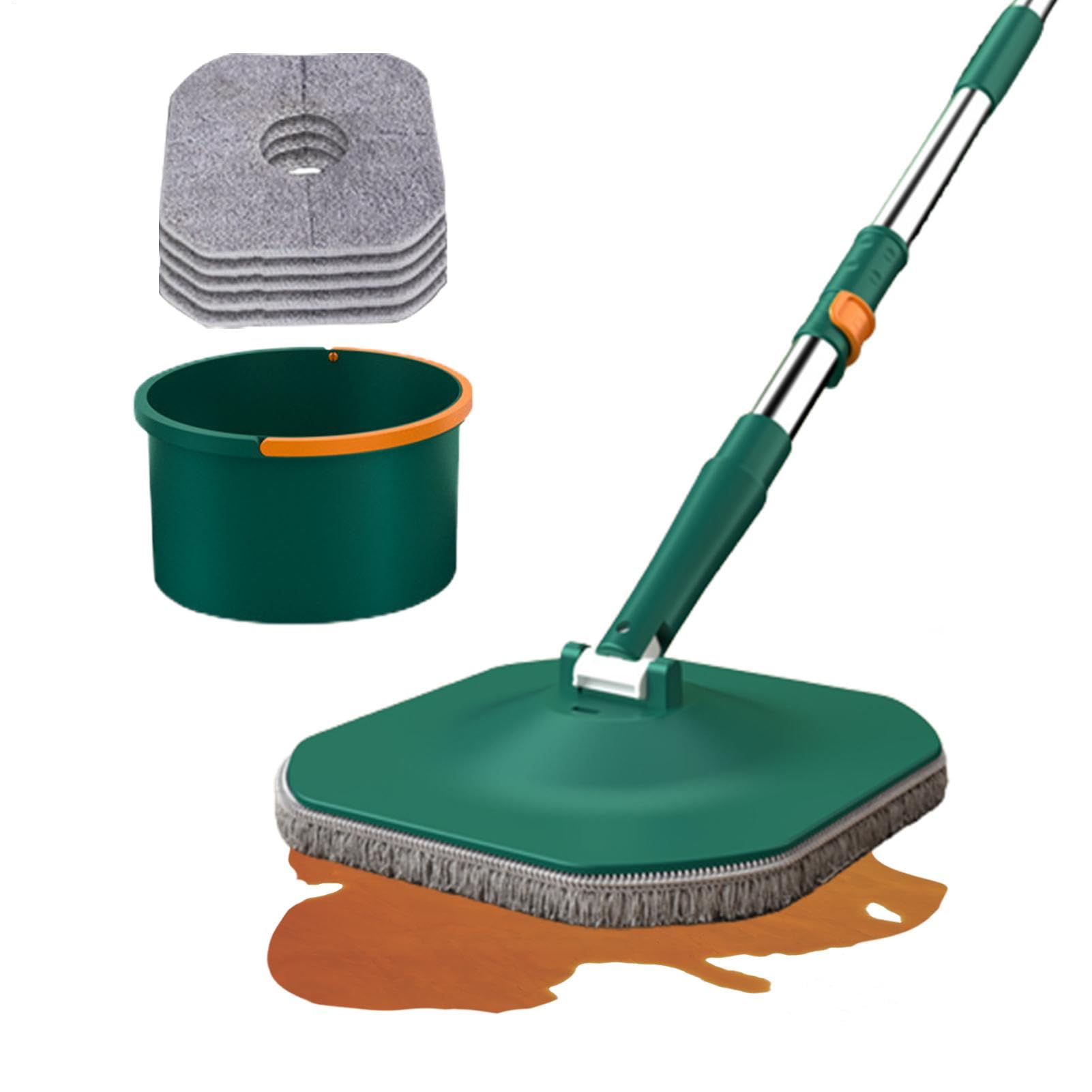 Fregona Giratoria con Cubo Escurridor De Microfibra Plano Y Giratorio para | Fregona Giratoria Cuadrada Escurridor Integrado Para Suelos De Madera Laminados Y Baldosas Limpieza