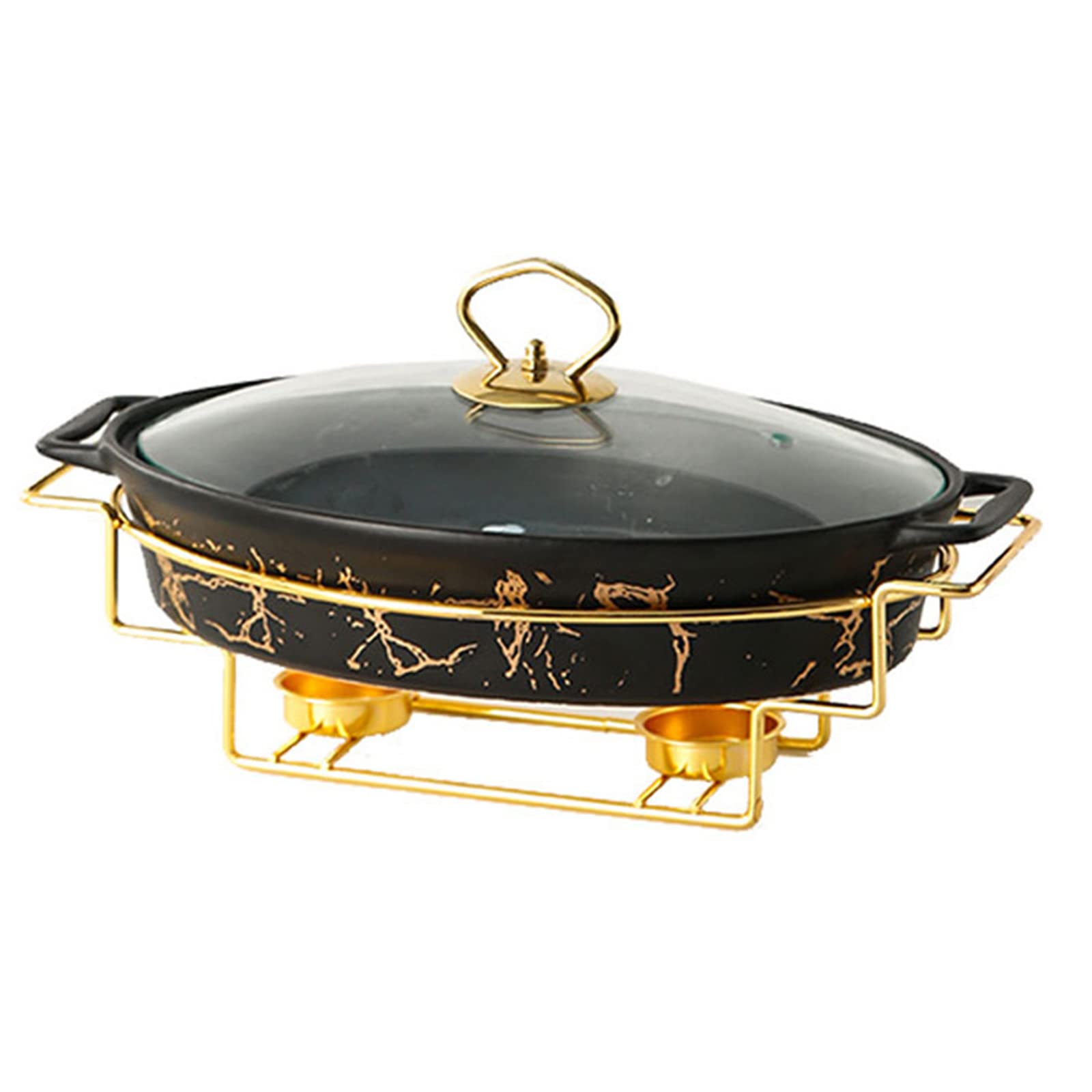 Hadecoll Ceramics Chafing Dish Buffet Set, Catering Buffet Warmer, With Holder, Food Pan And Lid, Oval Chafers Dish For Buffetweddingspartiesbanquetscatering Events