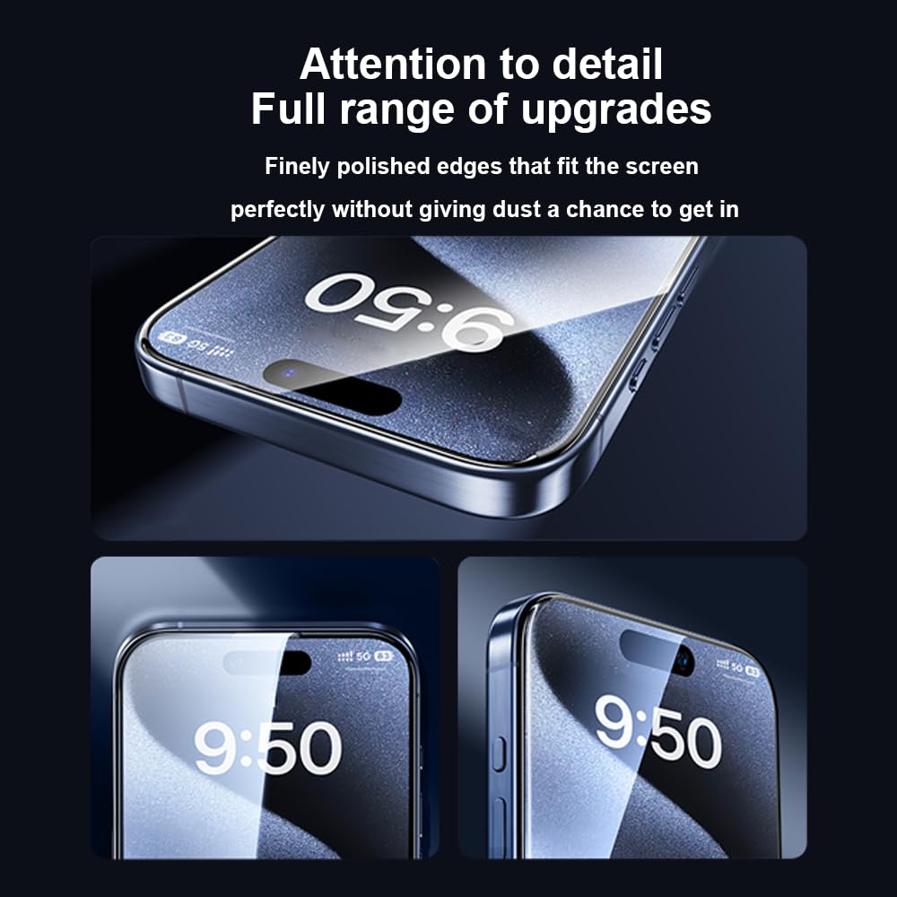 OneFish Ochraniacz ekranu do iPhone'a 16, folia ze szkła hartowanego HD o twardości 9H+, z bezproblemową ramką montażową, bez kurzu bez pęcherzyków powietrza, ochrona przed odciskami palców, 2 szt