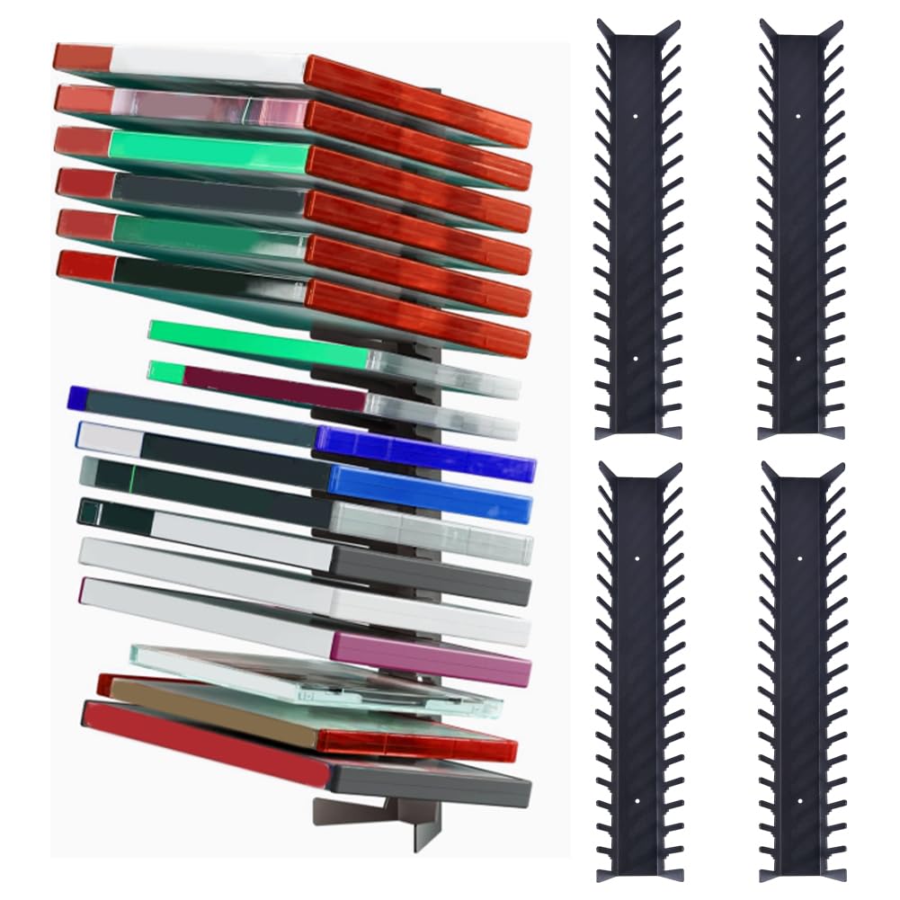 DICOSMETIC 4 soportes de pared para almacenamiento de videojuegos, de metal negro, organizador de juegos, soporte de pared, estante de almacenamiento de medios con capacidad para hasta 72 cajas de