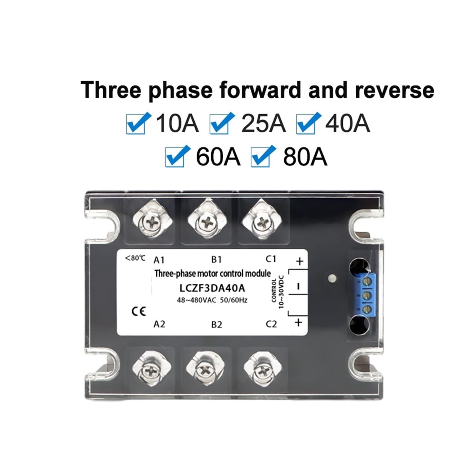 Relé trifásico de Estado sólido, Control Directo e inverso, estátor Motor CC 10A 25A 40A 60A 80A 10-30VDC 40-480VAC DA(10A)