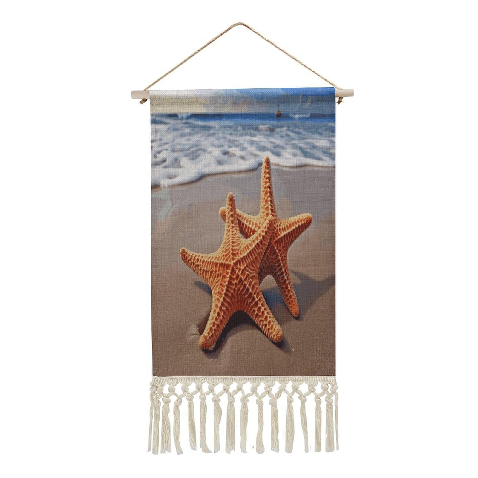 Adfgyerh Style Starfish On The Beach Tapestry With Tassels Cotton And Linen Hanging Posters, Wall Art For Travel Gift, Wall Tapestry For Office Home Decor Bedroom Living Room Decor