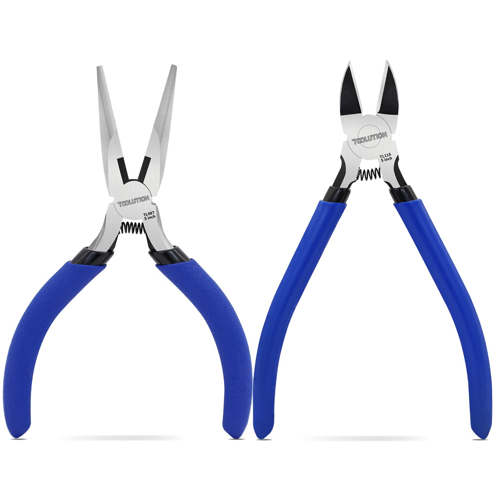 2-Piece Precision Pliers Set - 5 Inch Mini Needle Nose Pliers & Wire Cutters - High Carbon Steel Spring-Loaded Jewelry Pliers for Crafting, Model Making, Electronics, Wire Cutting