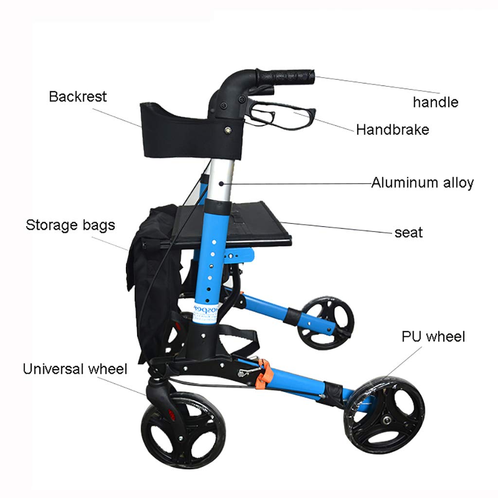 Andador gris plegable para caminar, andador, andador, carrito de la compra con asiento y freno de mano, para ancianos, estrella de luz