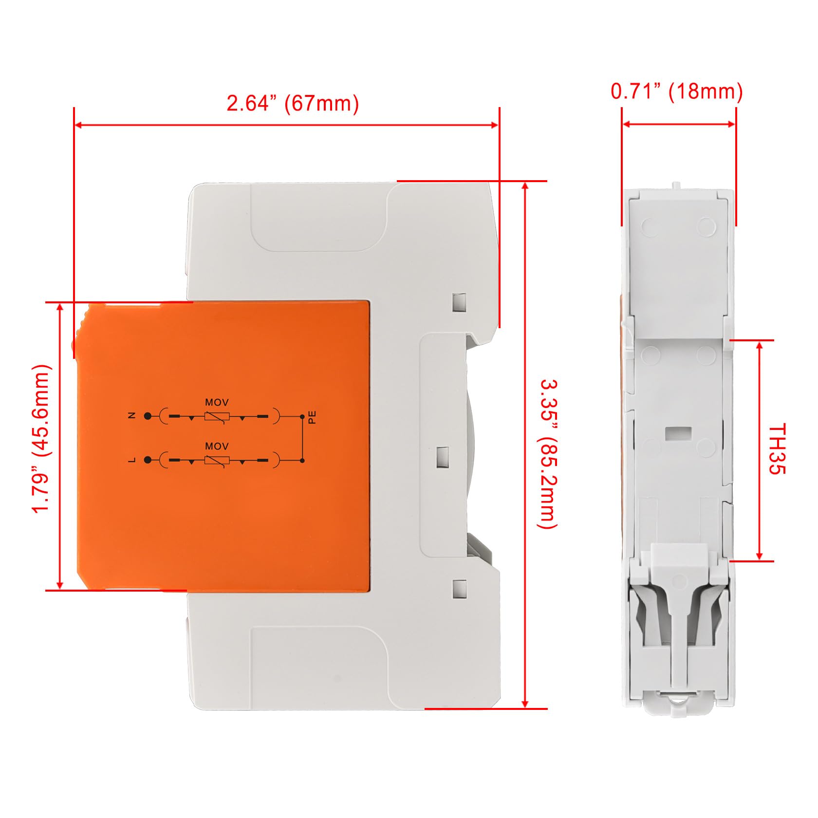 Heschen Surge Protective Device SPD, HS-40N, 275VAC 20KA, 2P, Fire-Proof, Low-Voltage Arrester, 35mm DIN Rail Mounting