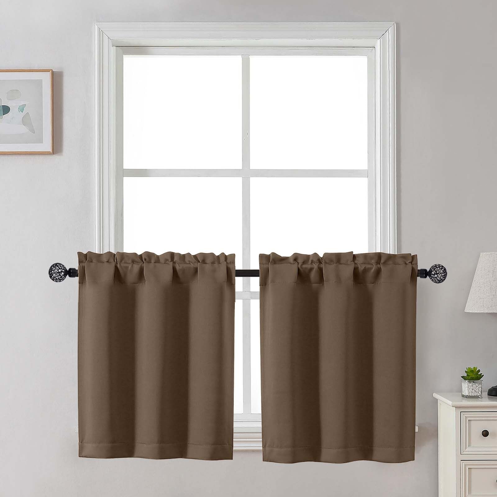 Gwine 24 Inch Long Tier Curtains for Small Window, Short Blackout Kitchen Curtains Over Sink, Half Window Drapes for Bedroom Bathroom Basement, 2 PCS,
