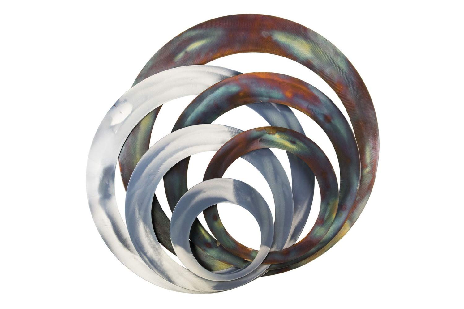Kunstloft Extravagante Escultura de Pared de Metal Reflections' 76x86x6,5cm | Decoración XXL Metal Arte | Anillos círculos Bronce Plata Abstracto | Cuadro Hecho a Mano Imagen Mural de Arte Moderno