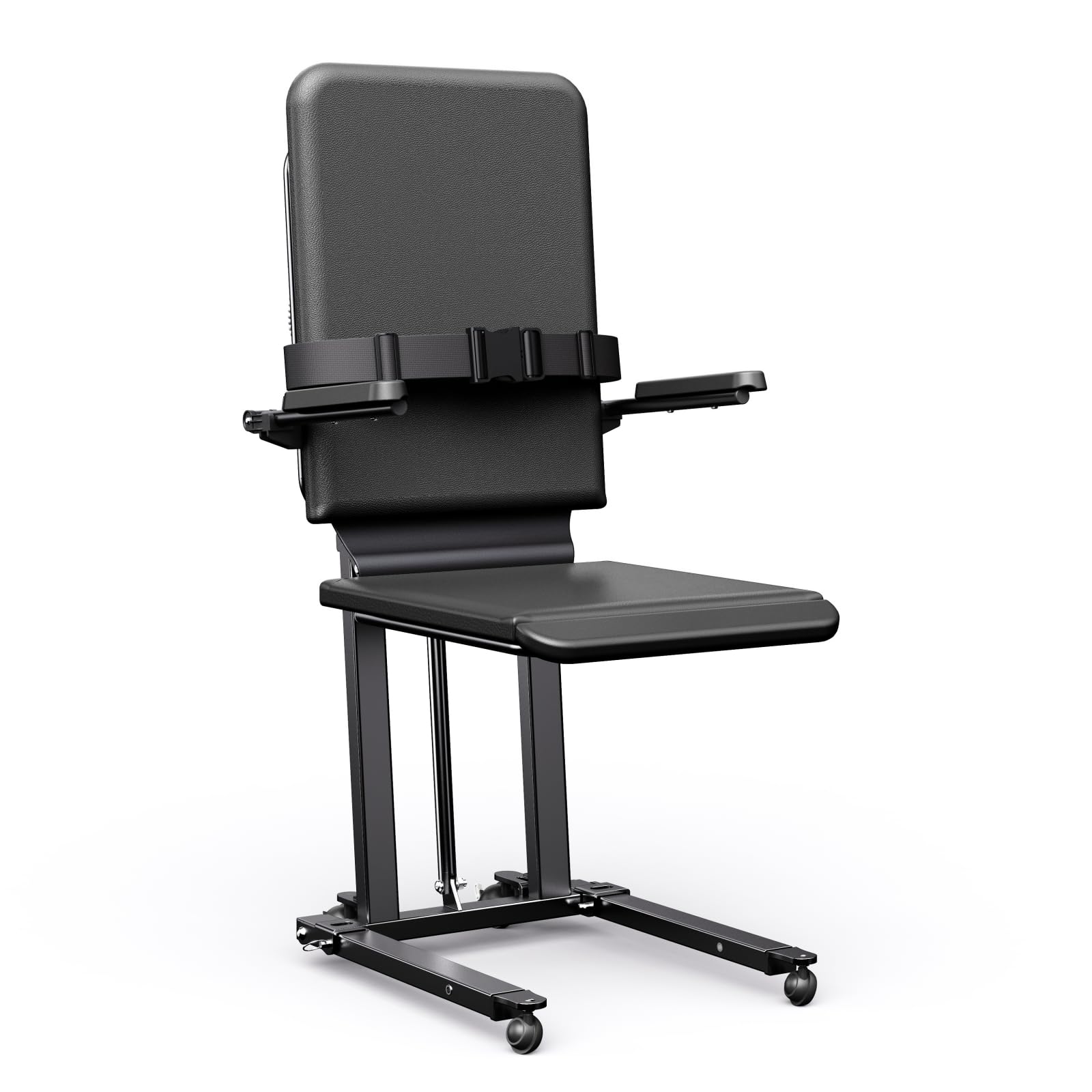 Steel Electric Floor Lift Chair with Wheels and PU Cushion, Floor Lift for Elderly, 440 LBS Capacity, Seat Belts and Handrails, Suitable for Home Use