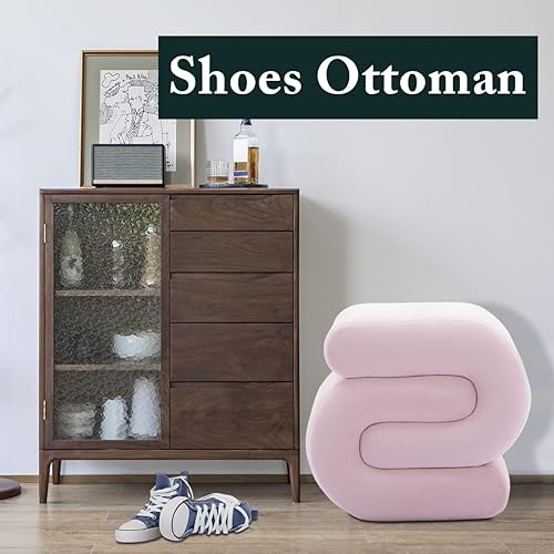 Miniatura 7 de PEIHONGET Taburete otomano de terciopelo en forma de S, reposapiés tapizado, taburete otomano, silla de tocador, taburete de maquillaje para