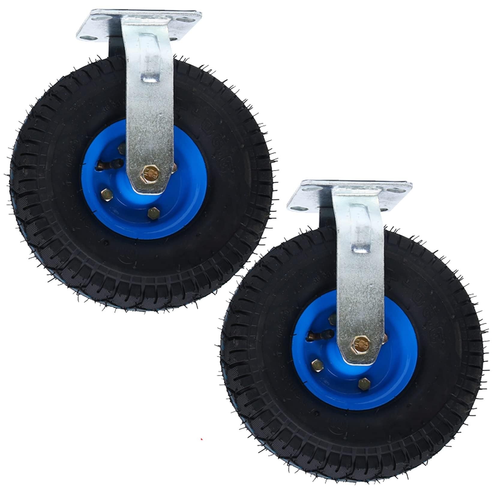ZGUOUZANTYE 2 Pack 8 10 Inch Heavy Duty Swivel Castors With Brakes Pneumatic Rubber Caster Wheel Double Ball Bearing Silent Moving For Furniture Trolley Workbench(Fixed,Ø250mm/10in)