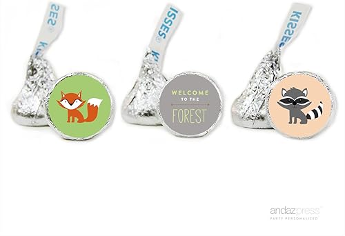 Andaz Press Colección de cumpleaños de Woodland Friends, trío de etiquetas de gota de chocolate Welcome to The Forest, se adapta a besos, paquete de