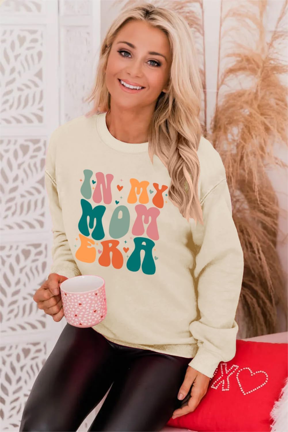 LHBNK In My Mom Era Sweatshirt Women Mama Sweatshirt Mom Life Pullover Tops Casual Long Sleeve Blouse Beige, XX-Large