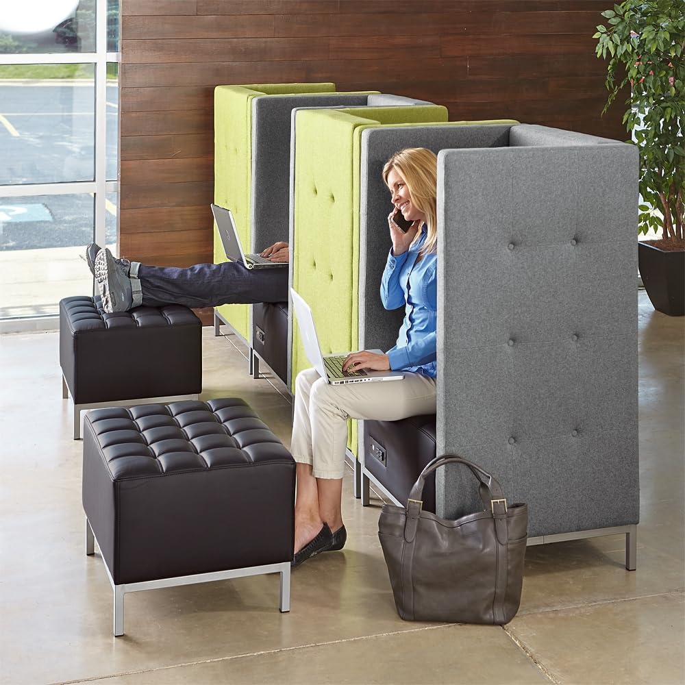 NBF Traffic Modular Office Lounge Privacy Chair with Armrest- Ergonomic Office Guest Chairs with Sage Polyurethane - Reception Chairs with Tufted Seat- Waiting Room Chairs (Green)