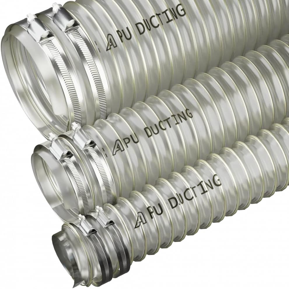 AP Automotive 50mm Diameter Flexible Polyurethane Ducting Dust & Fume Extraction, Woodworking + Hose Clips - 4 Metre
