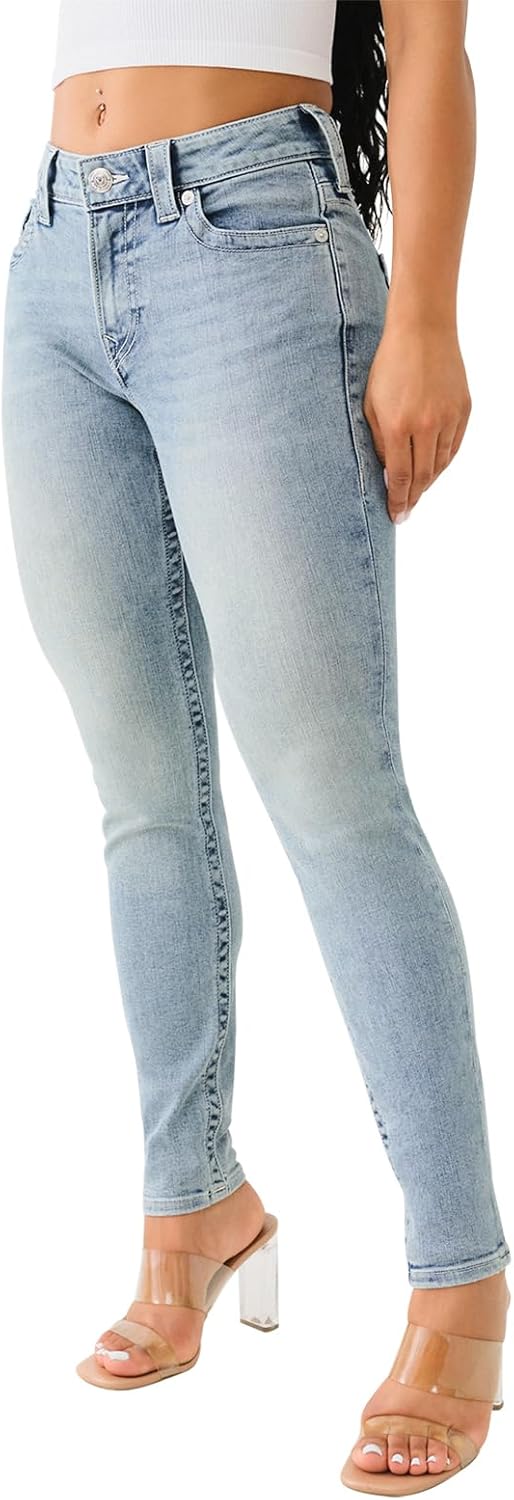 True Religion Women’s Jennie Mid Rise Curvy Skinny fit Comfort Jeans- Single Needle Stitching – Peak spot Color