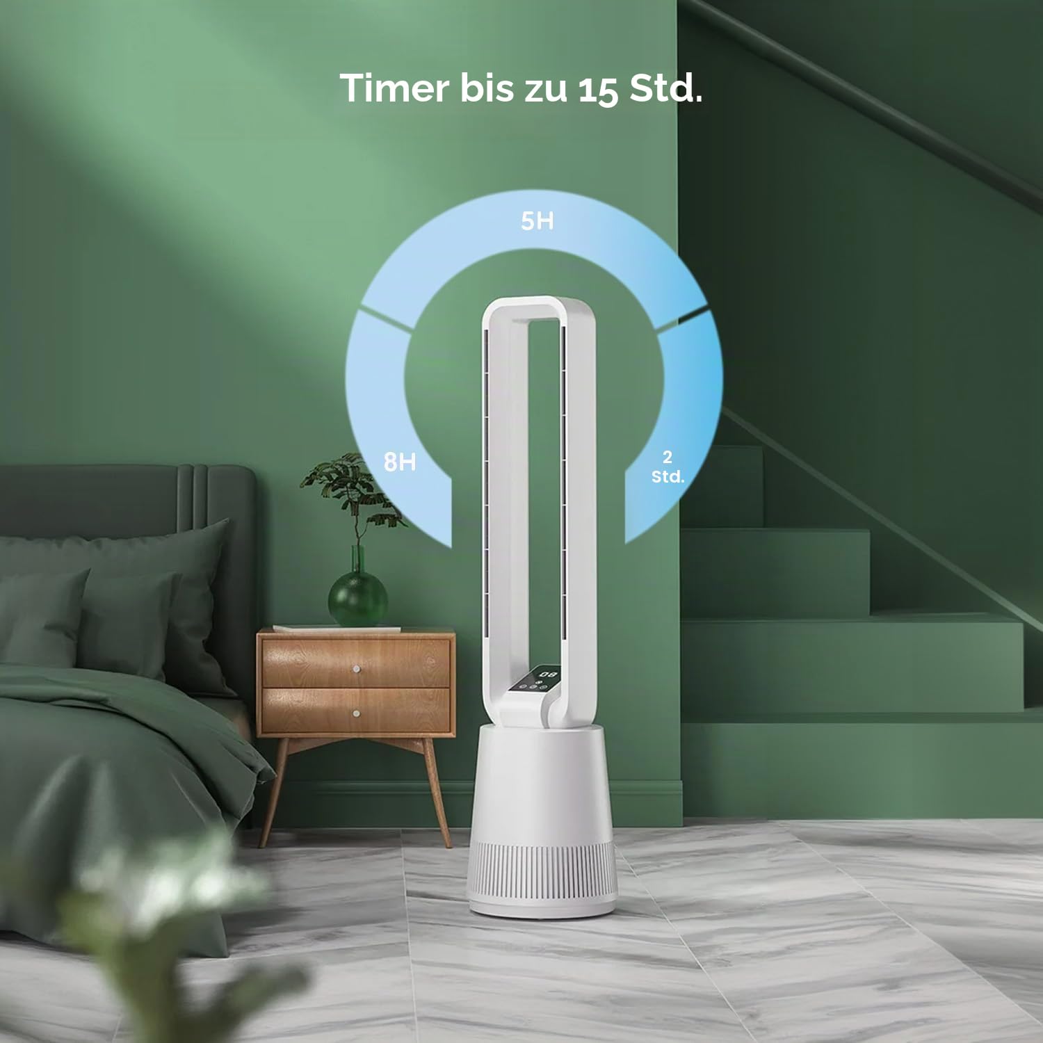 Avilia - Leiser Turmventilator mit Fernbedienung und LED-Display, 3 Geschwindigkeiten, Timer und Oszillation, Standventilator ohne Flügel für frische Luft, gleichmäßiges und modernes elegantes Design