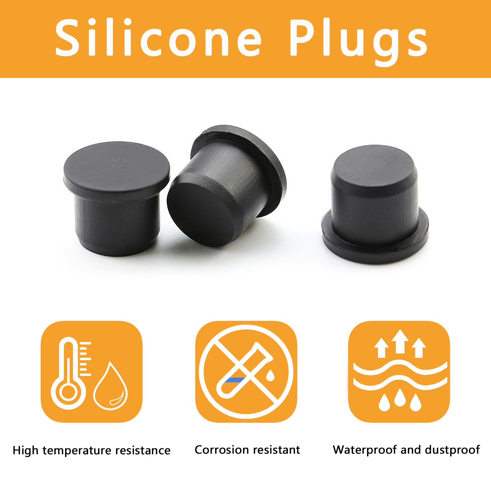 50 Tappi in gomma in silicone, 5 Misure Tappo per Fori, Nero Rotondo in Gomma Impermeabile Coperture per Fori per Bottoni Tappo Flessibile Morbido Adatto per fori con diametro interno di 4-9,5 mm