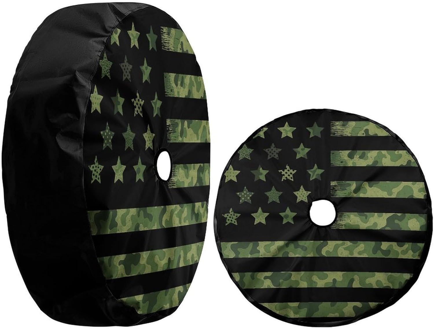 KiuLoam Camouflage American Flag Spare Tire Cover with Backup Camera Hole Universal Sunscreen Waterproof Wheel Covers for Trailer RV SUV Truck and Many Vehicles (17" for Diameter 31"-33")