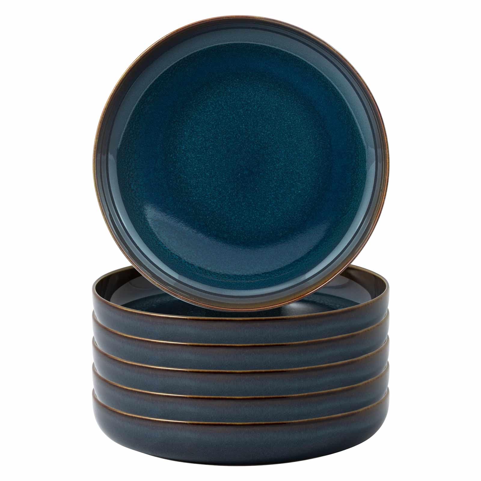 Villeroy & Boch like. by Crafted Denim talerz do zupy zestaw 6 sztuk, 22 cm, głęboki talerz z glazurą reaktywną, porcelana premium, niebieski, 19-5168-2700