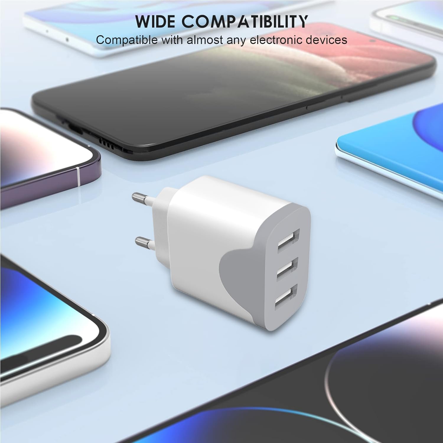 Caricatore USB 2Pack, 3 Porte Caricabatterie USB Carica Rapido Multiplo Presa Alimentatore per iPhone 14/13/12/11 Pro Max Mini SE XR XS MAX Samsung Galaxy S21 S20 A71 A51 Note 20 Xiaomi (Bianco)