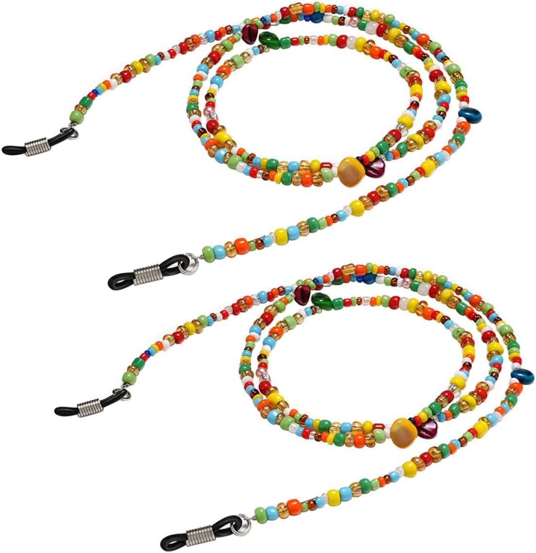 Unomor 2pcs Colorful Beaded Eyeglass Chain Strap Eyeglass Holder Necklace Non-slip Eyewear Lanyard for Women