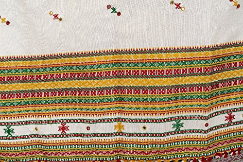 Image of Exotic India Women's Kutch Wool Shawl (SHV95--beige)