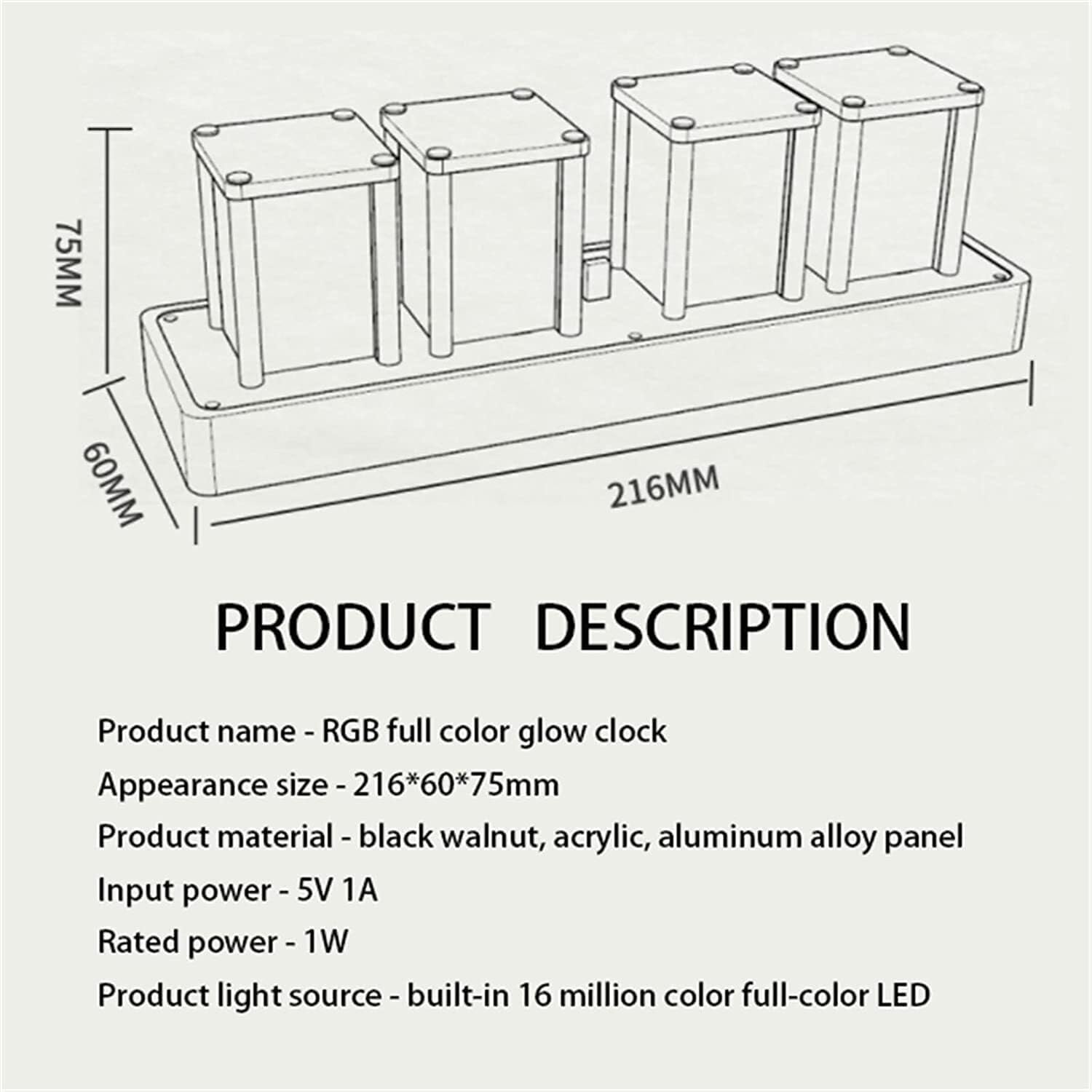 Cyfrowy zegar lampowy RGB LED, DIY zasilany przez USB, ozdoba na biurko, elegancki prezent dla ukochanej osoby, urodziny